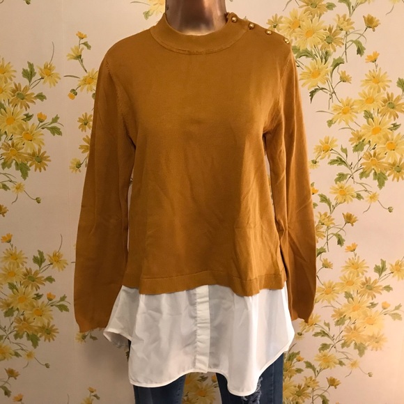 Cielo Sweaters - Two in one Sweater top in mustard/white